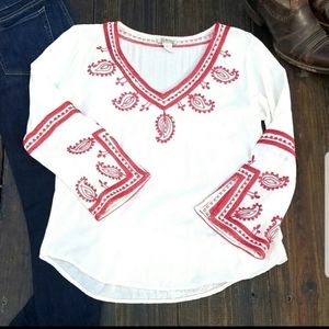🧿 LUCKY BRAND Paisley Border Embroidered Blouse